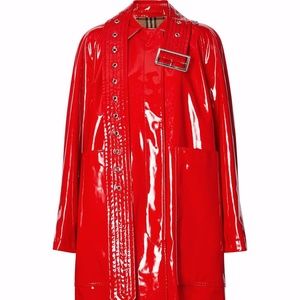 Burberry Belt Detail Laminated Car Coat Bright Red